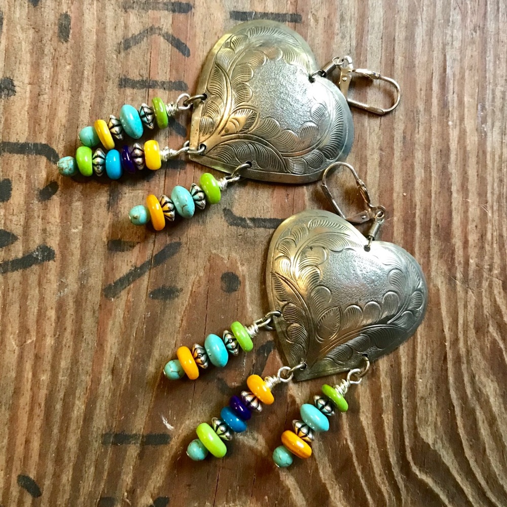 Beautiful Boho silver heart earrings